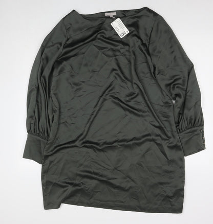 H&M Womens Green Polyester A-Line Size XL Round Neck Button