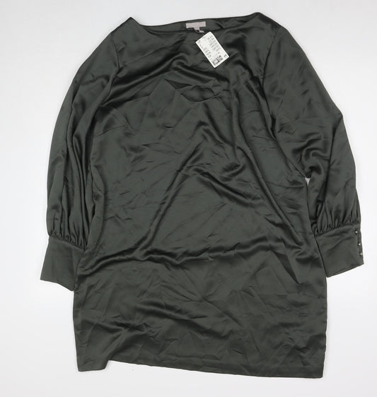 H&M Womens Green Polyester A-Line Size XL Round Neck Button