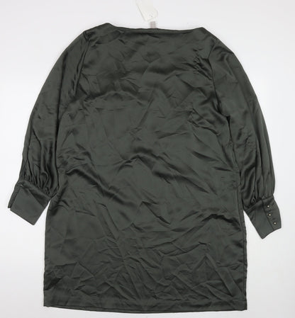H&M Womens Green Polyester A-Line Size XL Round Neck Button