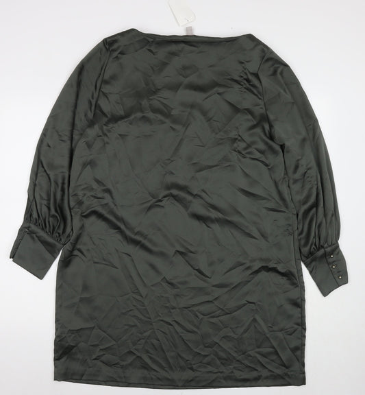 H&M Womens Green Polyester A-Line Size XL Round Neck Button
