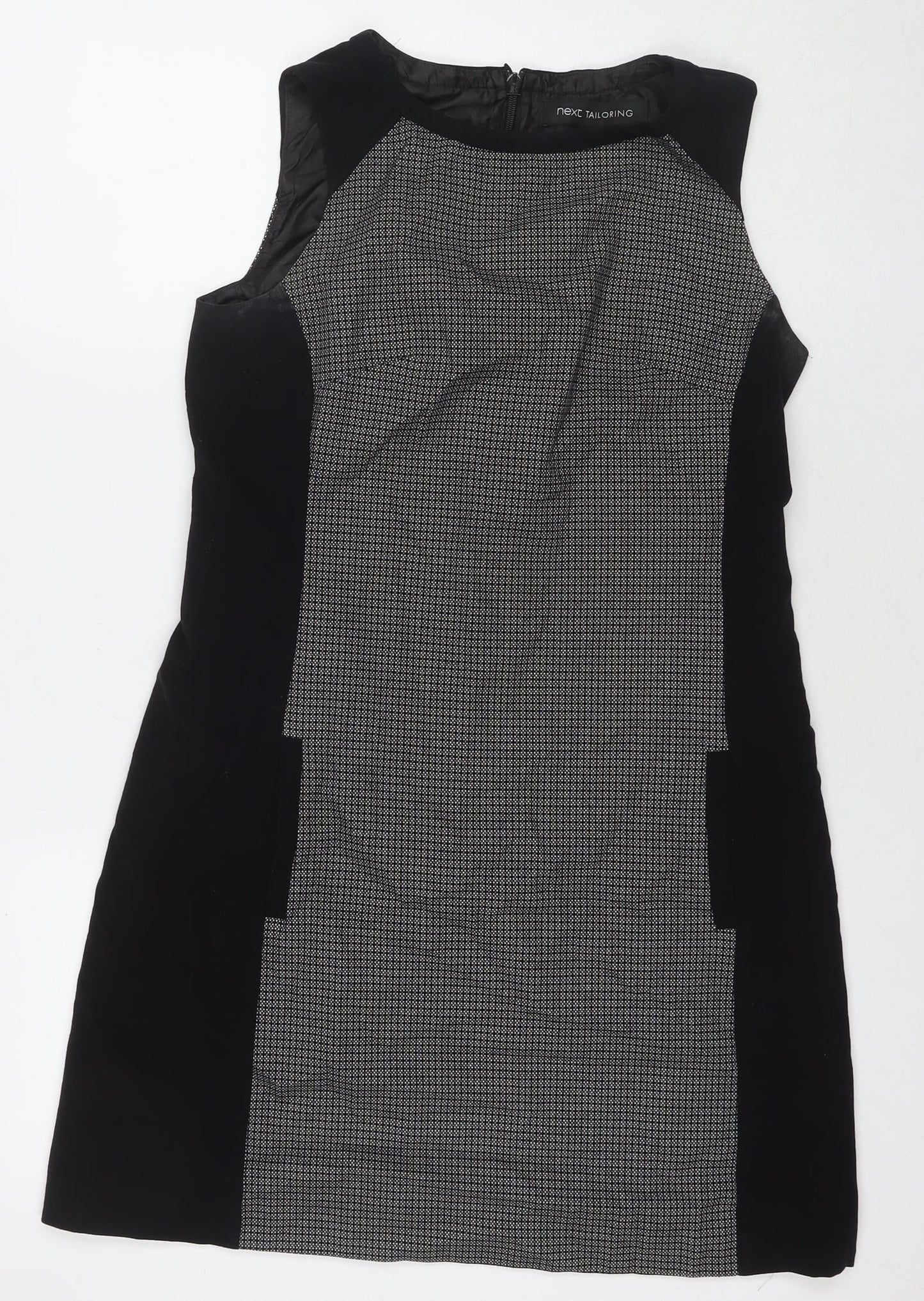 NEXT Womens Black Geometric Polyester A-Line Size 10 Round Neck Zip