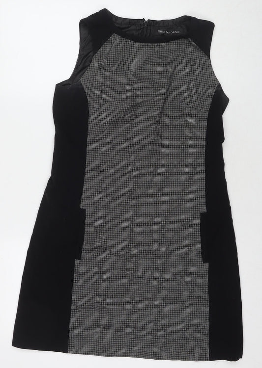 NEXT Womens Black Geometric Polyester A-Line Size 10 Round Neck Zip