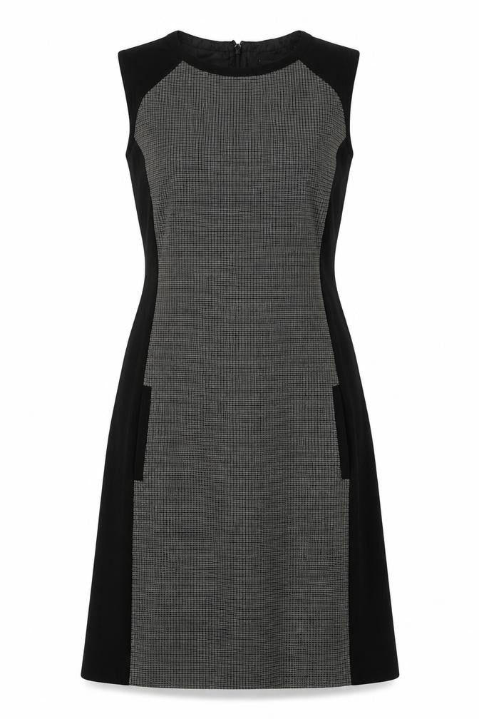 NEXT Womens Black Geometric Polyester A-Line Size 10 Round Neck Zip
