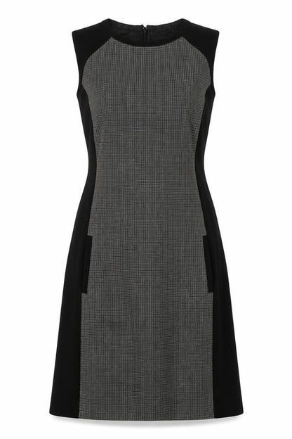 NEXT Womens Black Geometric Polyester A-Line Size 10 Round Neck Zip