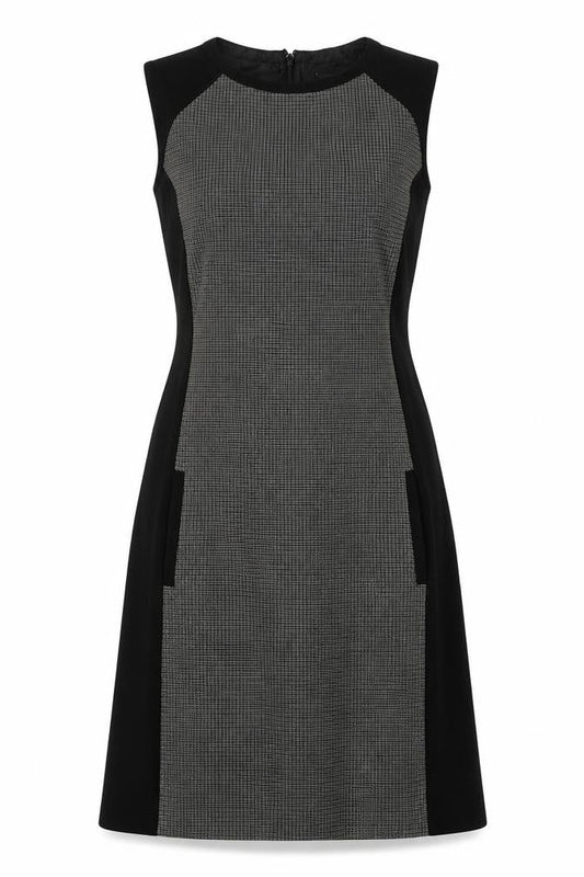 NEXT Womens Black Geometric Polyester A-Line Size 10 Round Neck Zip