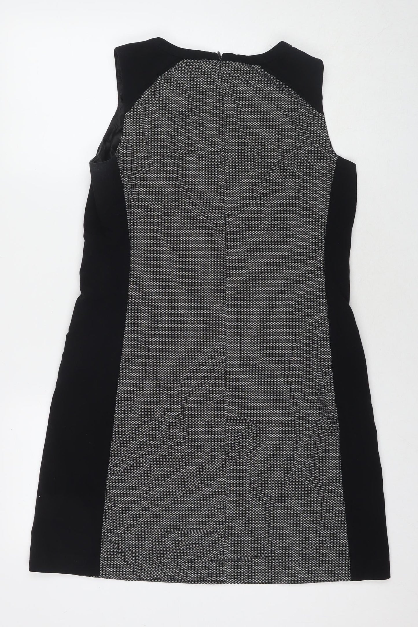 NEXT Womens Black Geometric Polyester A-Line Size 10 Round Neck Zip