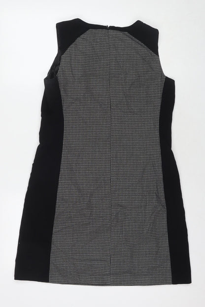 NEXT Womens Black Geometric Polyester A-Line Size 10 Round Neck Zip