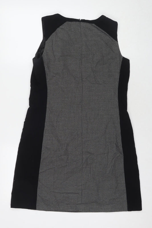 NEXT Womens Black Geometric Polyester A-Line Size 10 Round Neck Zip