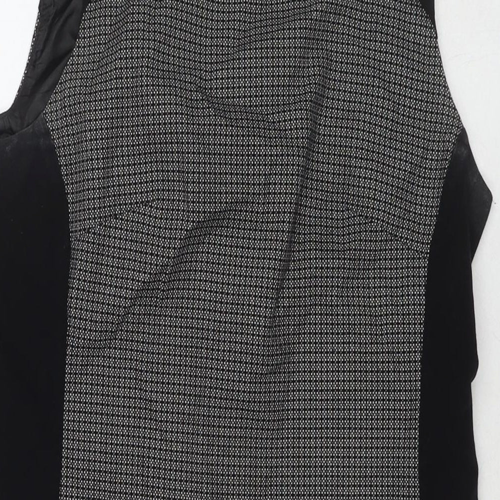 NEXT Womens Black Geometric Polyester A-Line Size 10 Round Neck Zip