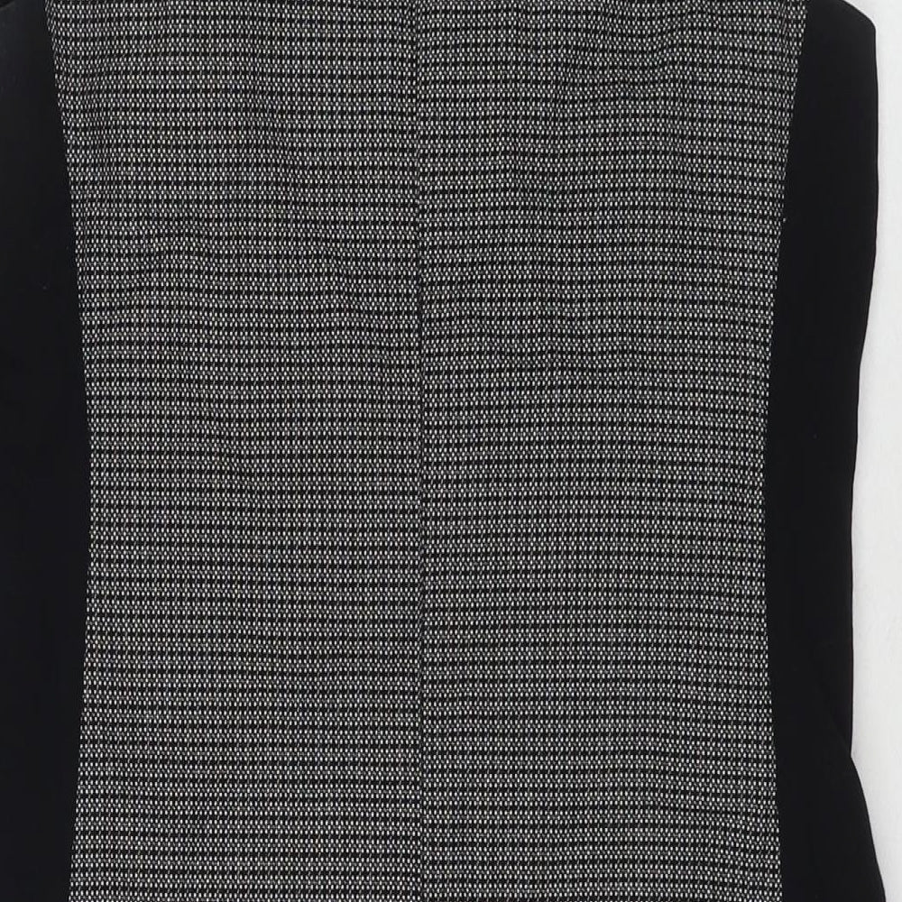 NEXT Womens Black Geometric Polyester A-Line Size 10 Round Neck Zip