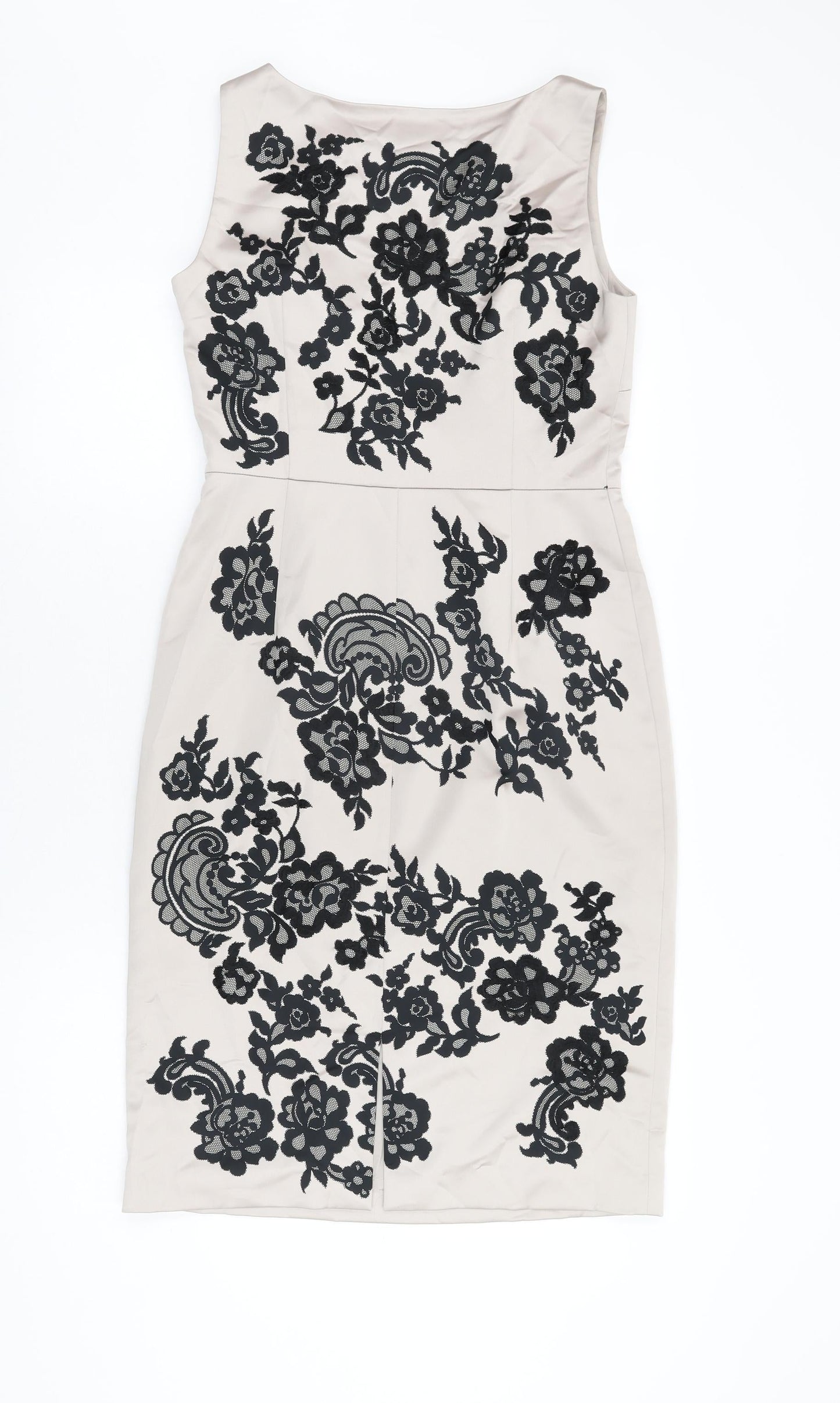 Coast Womens Beige Floral Polyester Bodycon Size 12 Boat Neck Zip