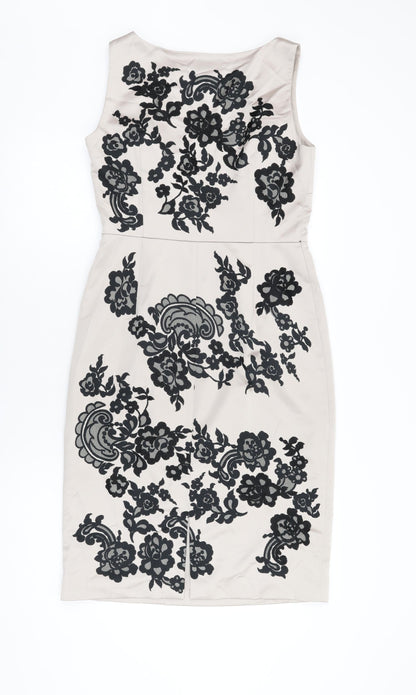 Coast Womens Beige Floral Polyester Bodycon Size 12 Boat Neck Zip