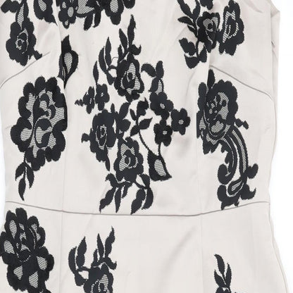 Coast Womens Beige Floral Polyester Bodycon Size 12 Boat Neck Zip