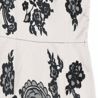 Coast Womens Beige Floral Polyester Bodycon Size 12 Boat Neck Zip
