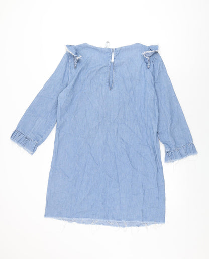 Zara Womens Blue Cotton Shift Size M Round Neck Button