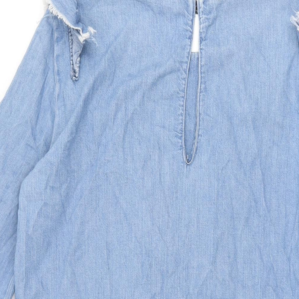 Zara Womens Blue Cotton Shift Size M Round Neck Button