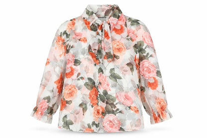 Zuppe Womens White Floral Polyester Basic Blouse Size M Round Neck - Size M/L