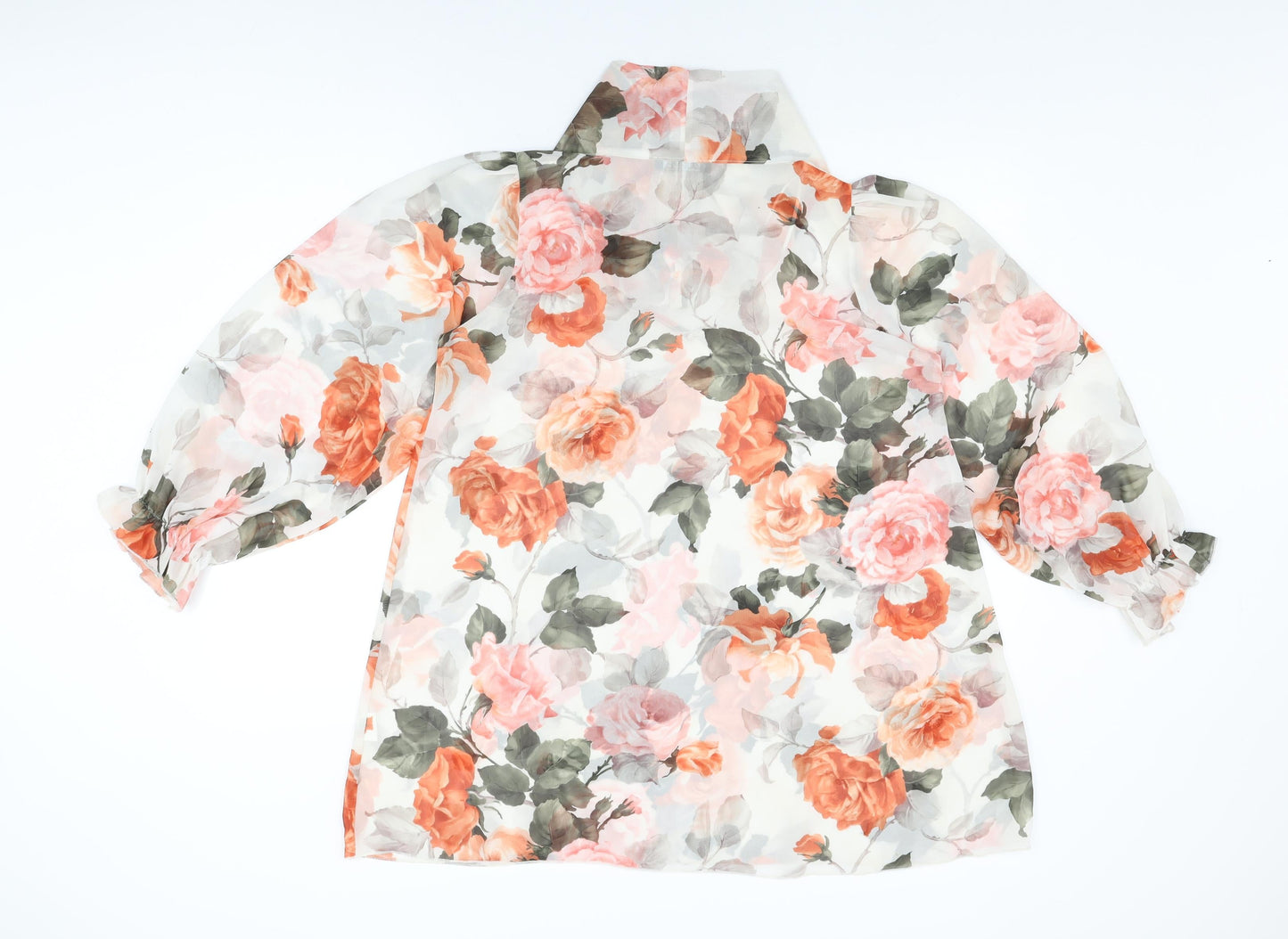 Zuppe Womens White Floral Polyester Basic Blouse Size M Round Neck - Size M/L