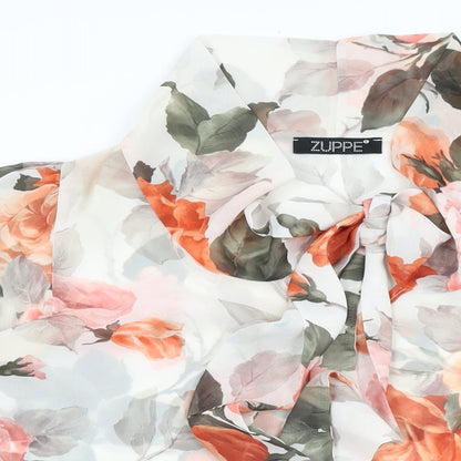 Zuppe Womens White Floral Polyester Basic Blouse Size M Round Neck - Size M/L