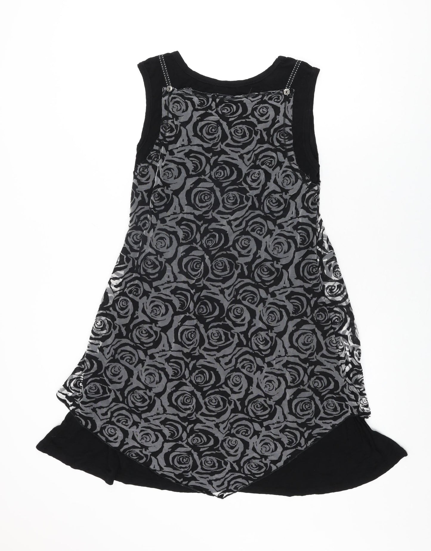 Stella Womens Black Floral Viscose Shift Size 10 Round Neck Pullover