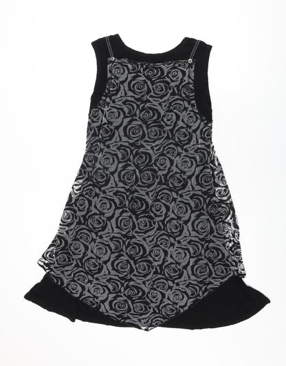 Stella Womens Black Floral Viscose Shift Size 10 Round Neck Pullover