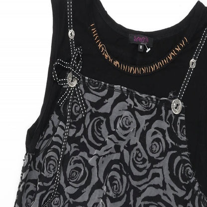 Stella Womens Black Floral Viscose Shift Size 10 Round Neck Pullover