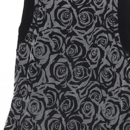 Stella Womens Black Floral Viscose Shift Size 10 Round Neck Pullover