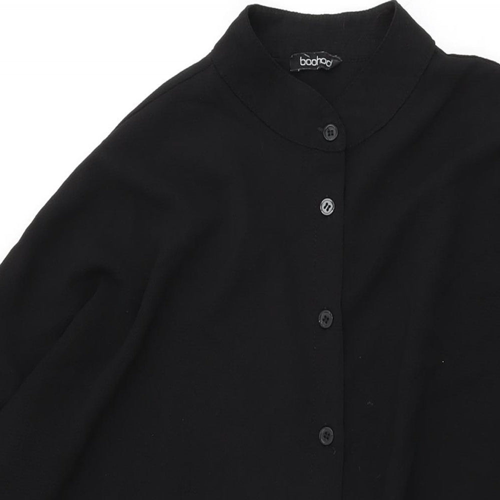 Boohoo Womens Black Polyester Shift Size L Round Neck Button