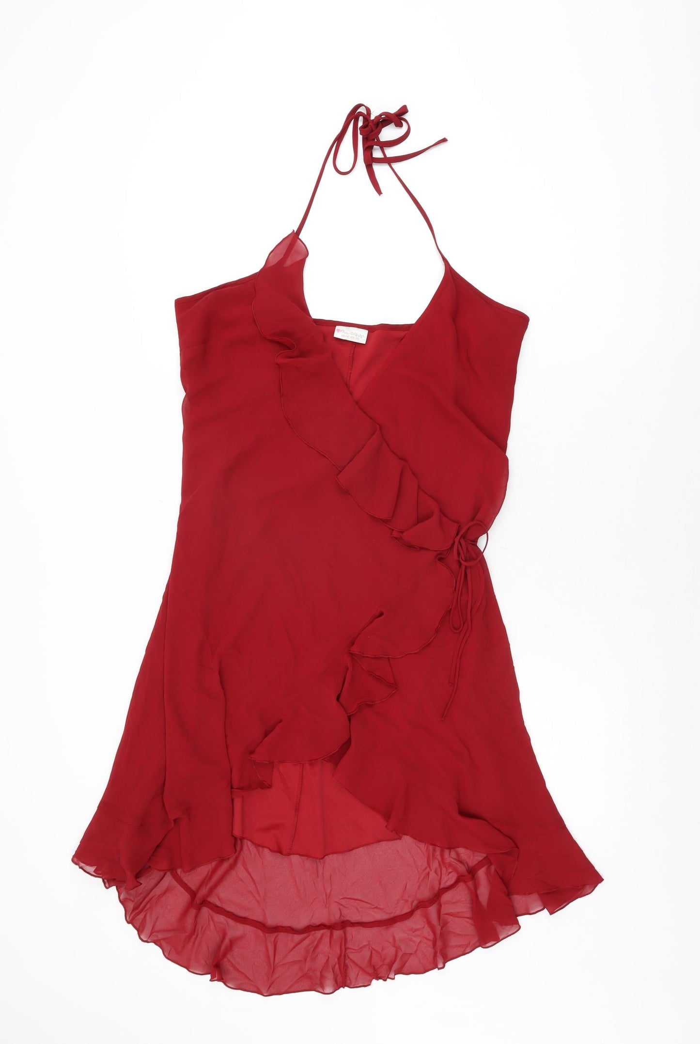 Miss Selfridge Womens Red Polyester Wrap Dress Size 14 V-Neck Tie