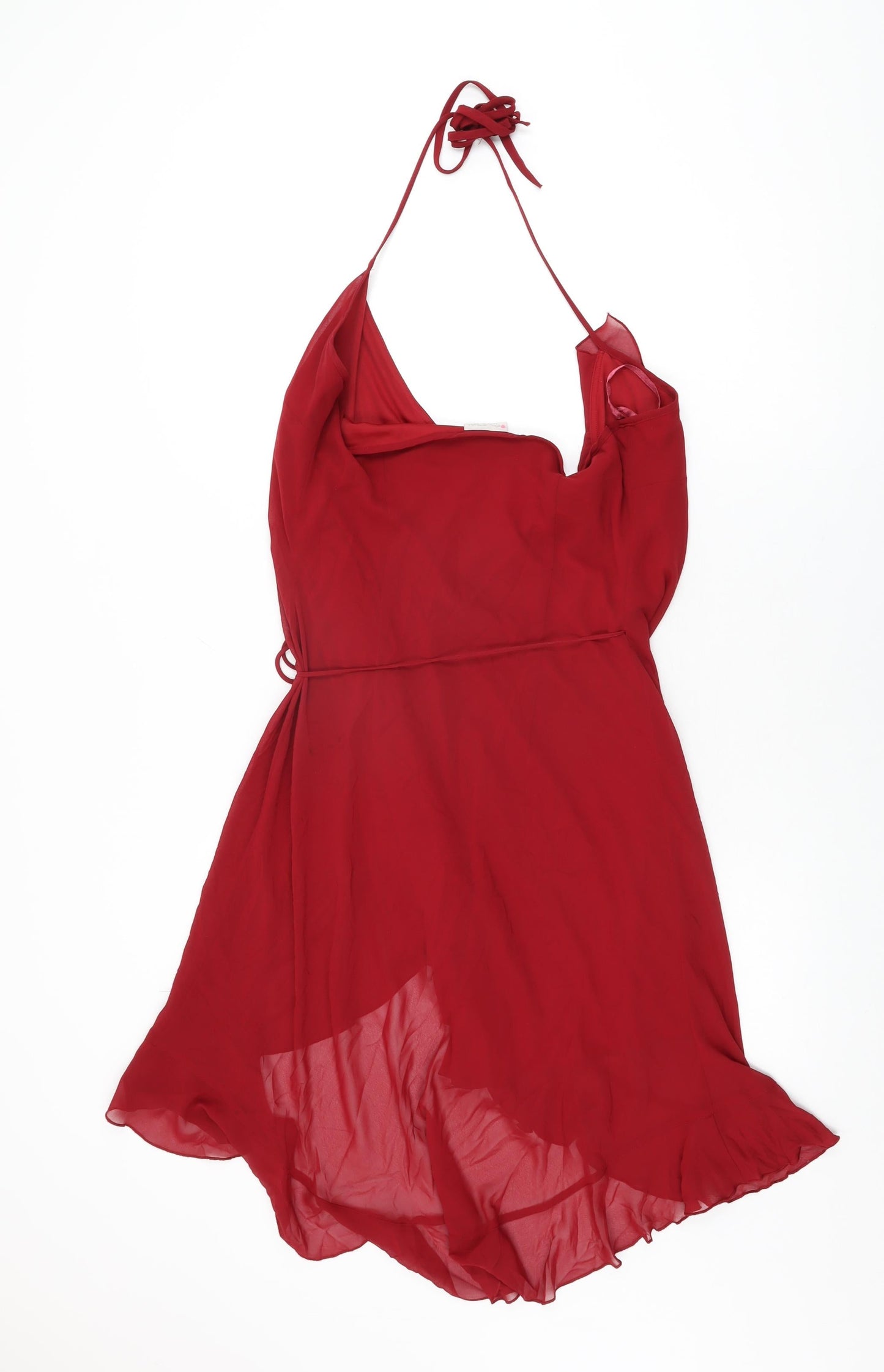 Miss Selfridge Womens Red Polyester Wrap Dress Size 14 V-Neck Tie