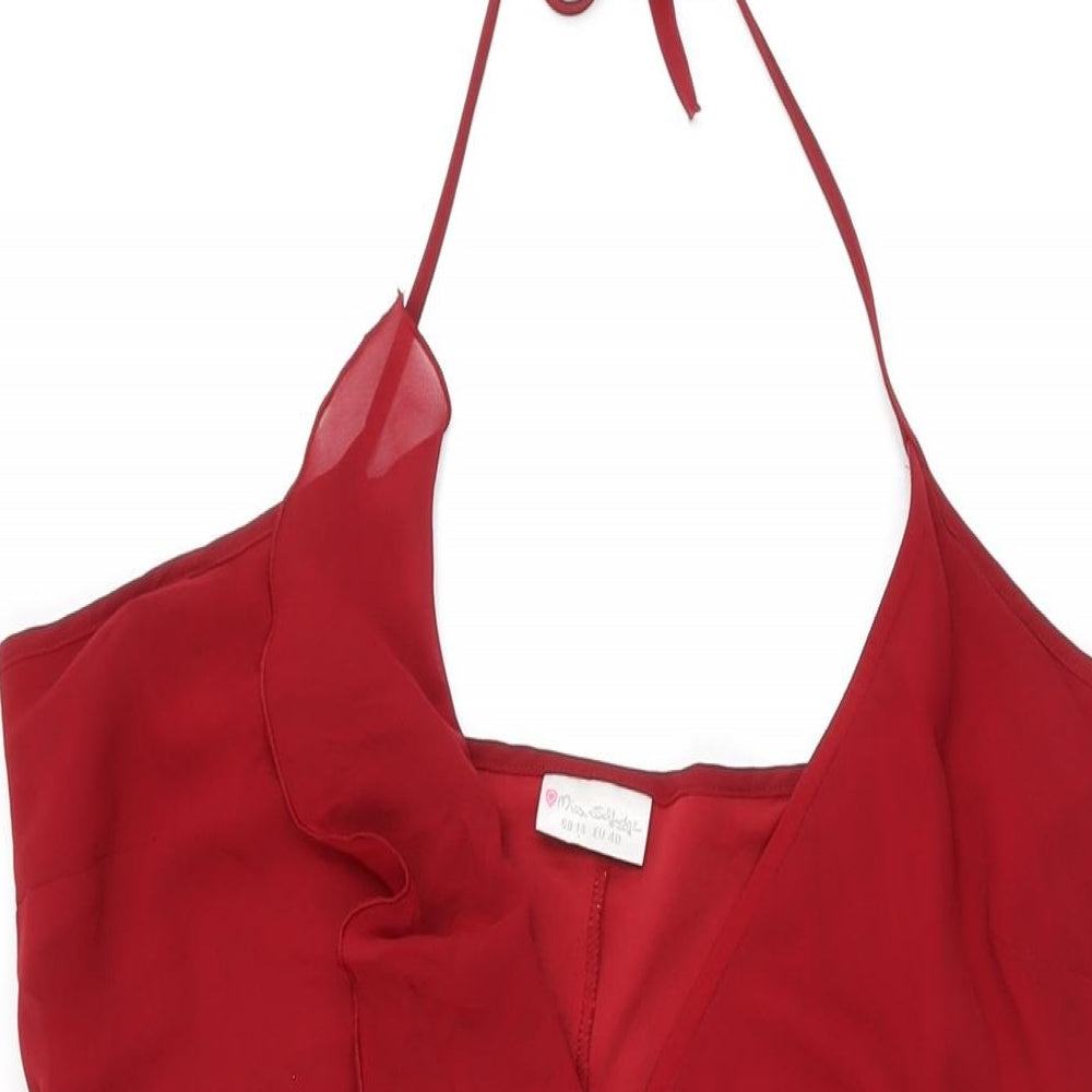 Miss Selfridge Womens Red Polyester Wrap Dress Size 14 V-Neck Tie