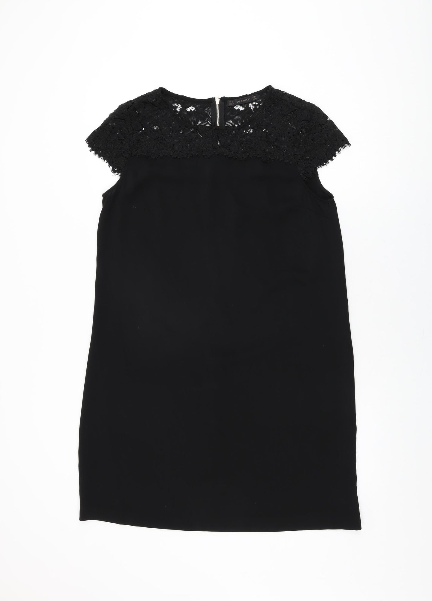 Zara Womens Black Nylon Shift Size L Round Neck Zip