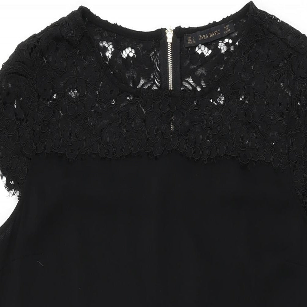 Zara Womens Black Nylon Shift Size L Round Neck Zip