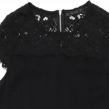 Zara Womens Black Nylon Shift Size L Round Neck Zip