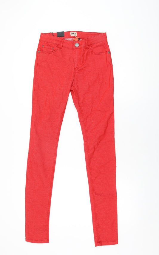 Only Womens Red Cotton Skinny Jeans Size S L34 in Regular Zip