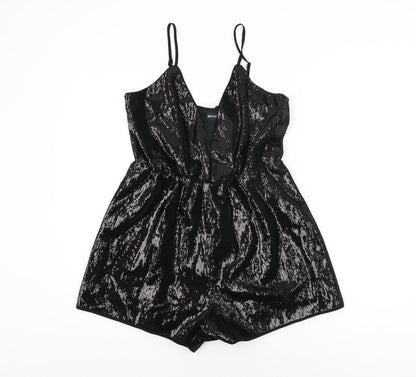 PRETTYLITTLETHING Womens Black Polyester Playsuit One-Piece Size 14 L3 in Pullover