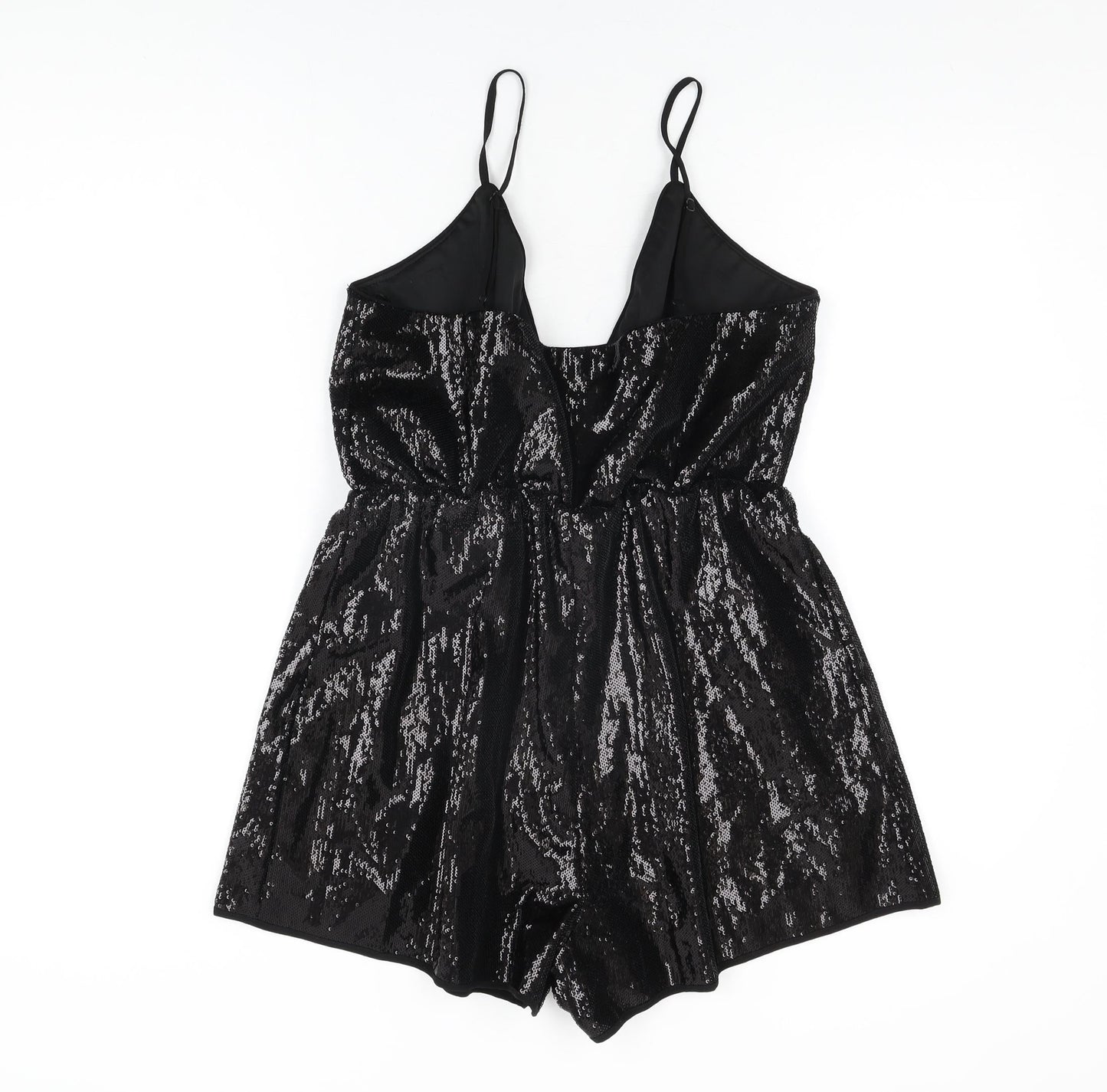 PRETTYLITTLETHING Womens Black Polyester Playsuit One-Piece Size 14 L3 in Pullover