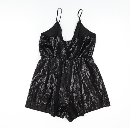 PRETTYLITTLETHING Womens Black Polyester Playsuit One-Piece Size 14 L3 in Pullover
