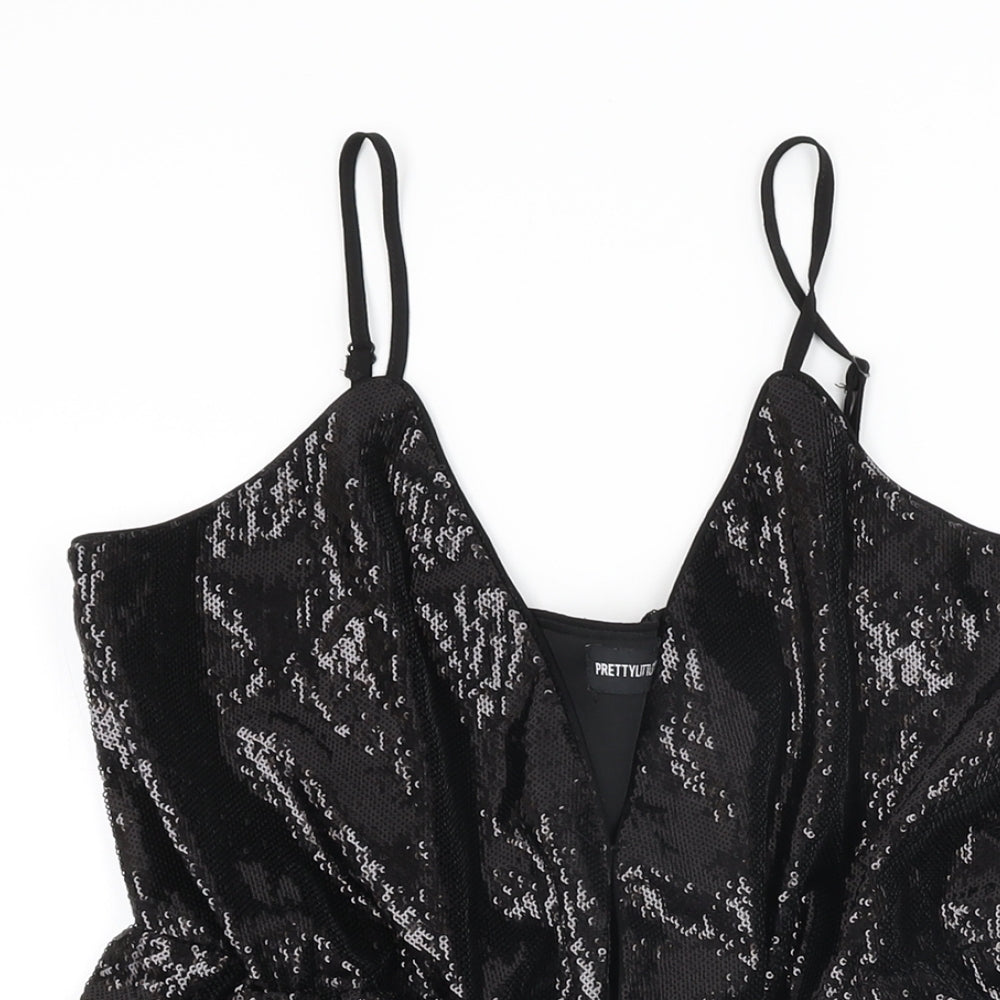 PRETTYLITTLETHING Womens Black Polyester Playsuit One-Piece Size 14 L3 in Pullover