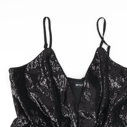 PRETTYLITTLETHING Womens Black Polyester Playsuit One-Piece Size 14 L3 in Pullover