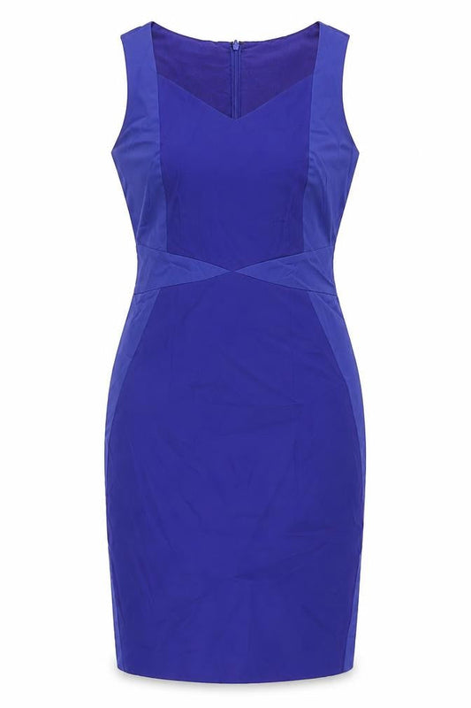 Front view of Kaliko women’s blue cotton bodycon, size UK 8, sweetheart zip