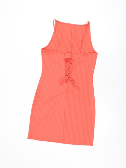 River Island Womens Pink Polyester Bodycon Size 14 Square Neck Tie