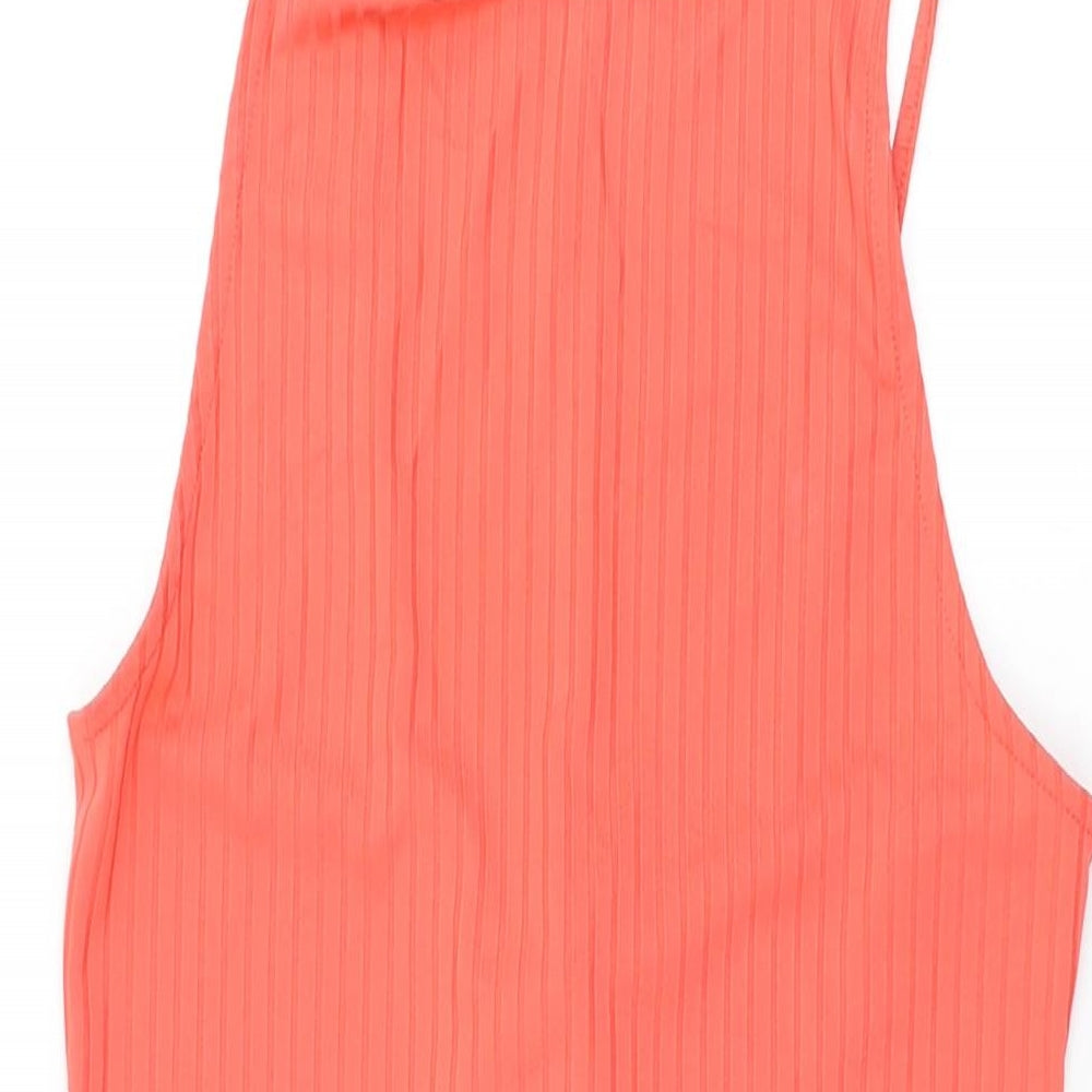 River Island Womens Pink Polyester Bodycon Size 14 Square Neck Tie