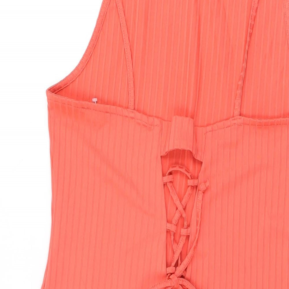 River Island Womens Pink Polyester Bodycon Size 14 Square Neck Tie
