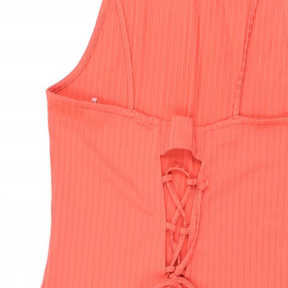 River Island Womens Pink Polyester Bodycon Size 14 Square Neck Tie