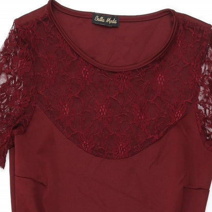Bella Moda Womens Red Polyester Skater Dress Size 12 Round Neck Pullover