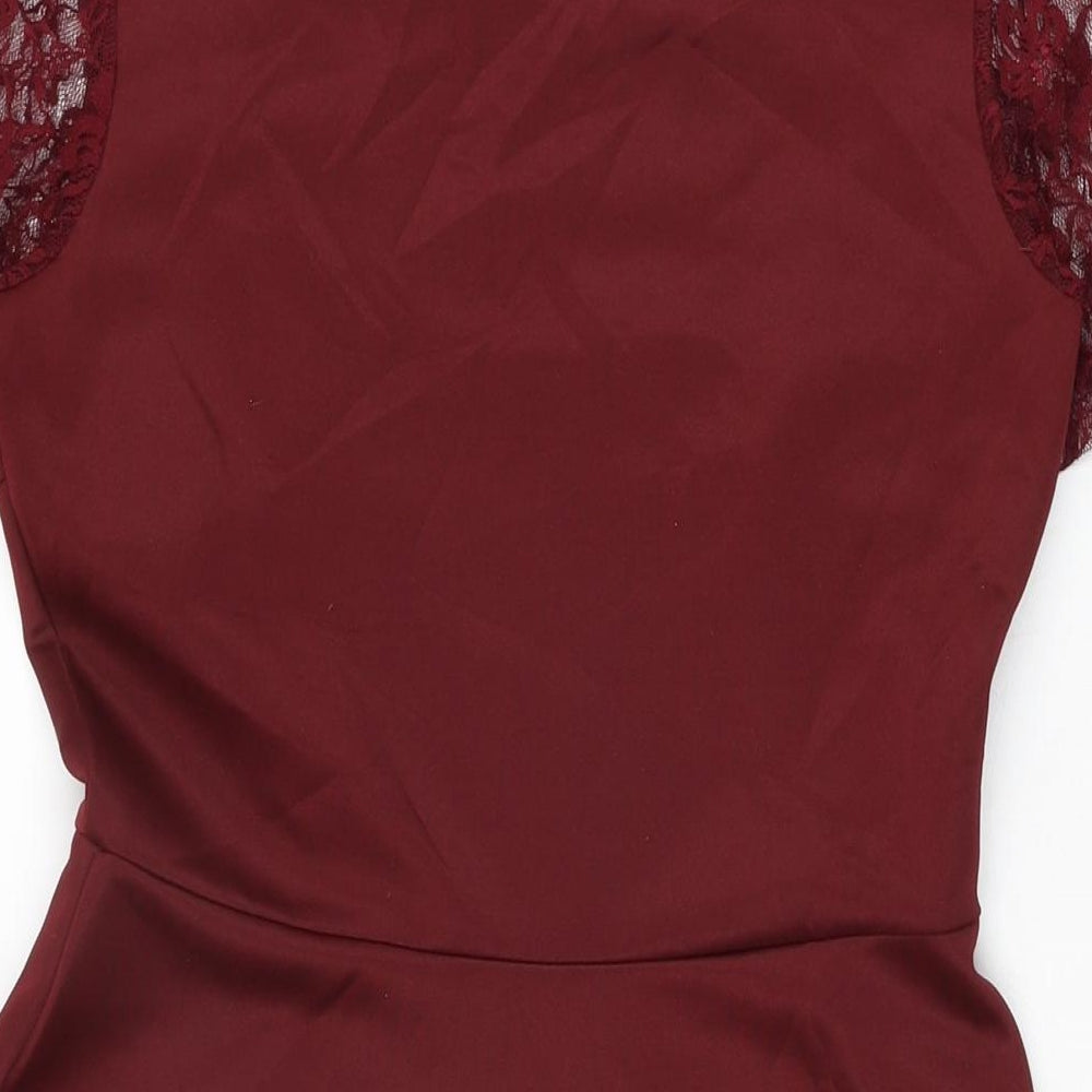 Bella Moda Womens Red Polyester Skater Dress Size 12 Round Neck Pullover