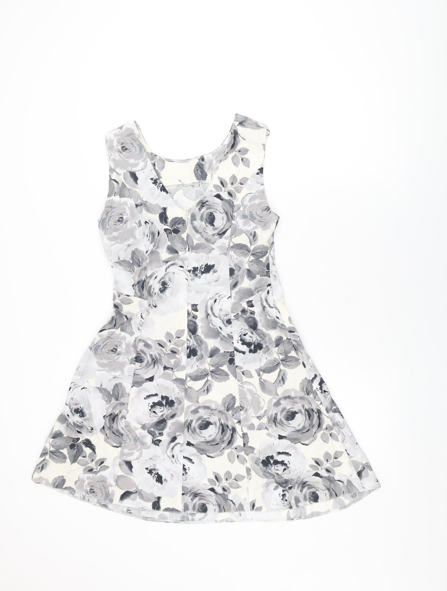 Dorothy Perkins Womens White Floral Cotton A-Line Size 8 Round Neck Zip