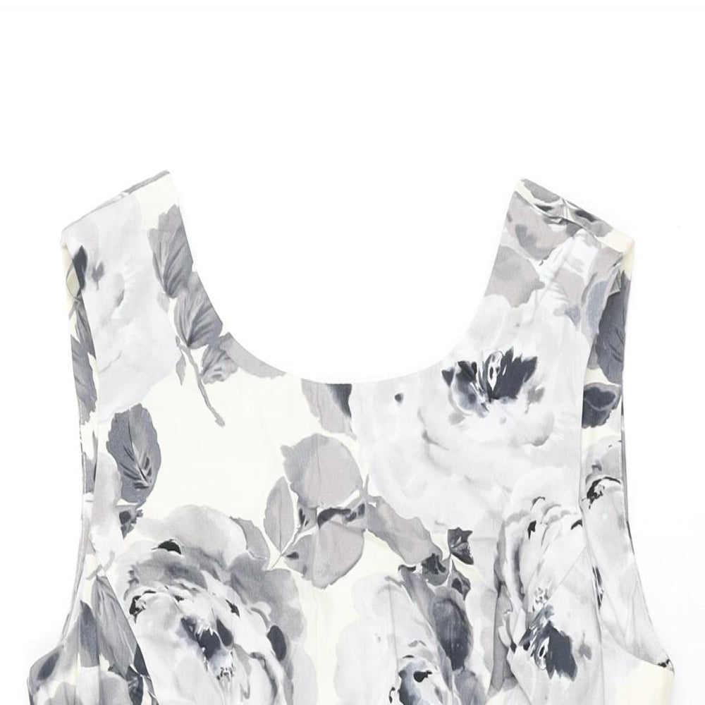 Dorothy Perkins Womens White Floral Cotton A-Line Size 8 Round Neck Zip