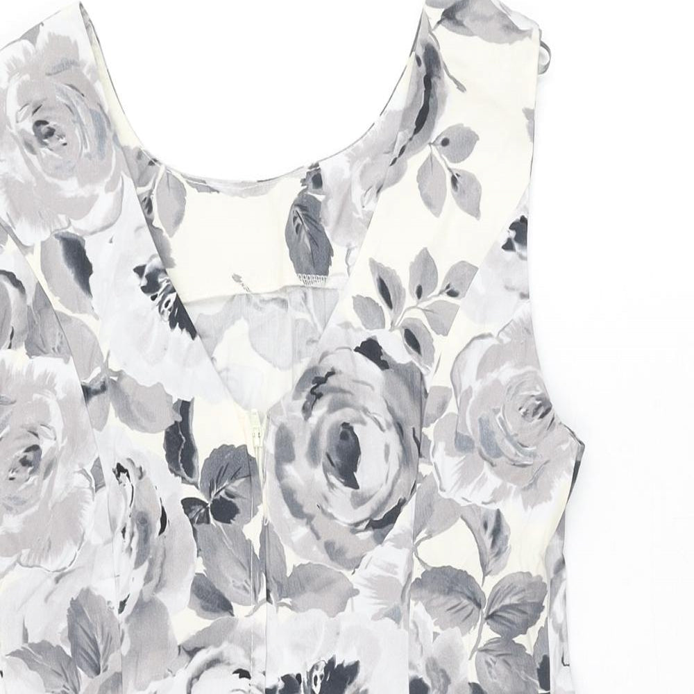 Dorothy Perkins Womens White Floral Cotton A-Line Size 8 Round Neck Zip